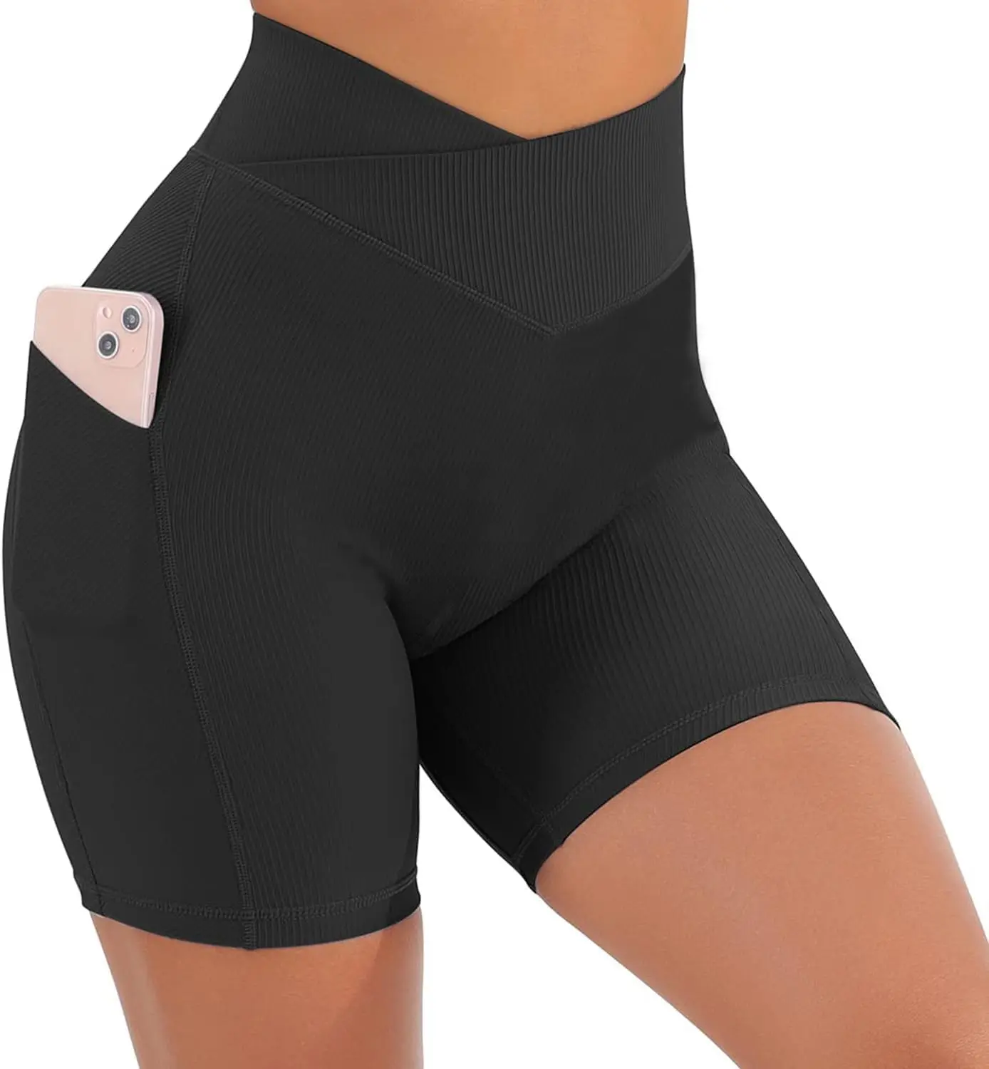 Yuerlian Women Cross Waist Workout Yoga Shorts with Pockets 5