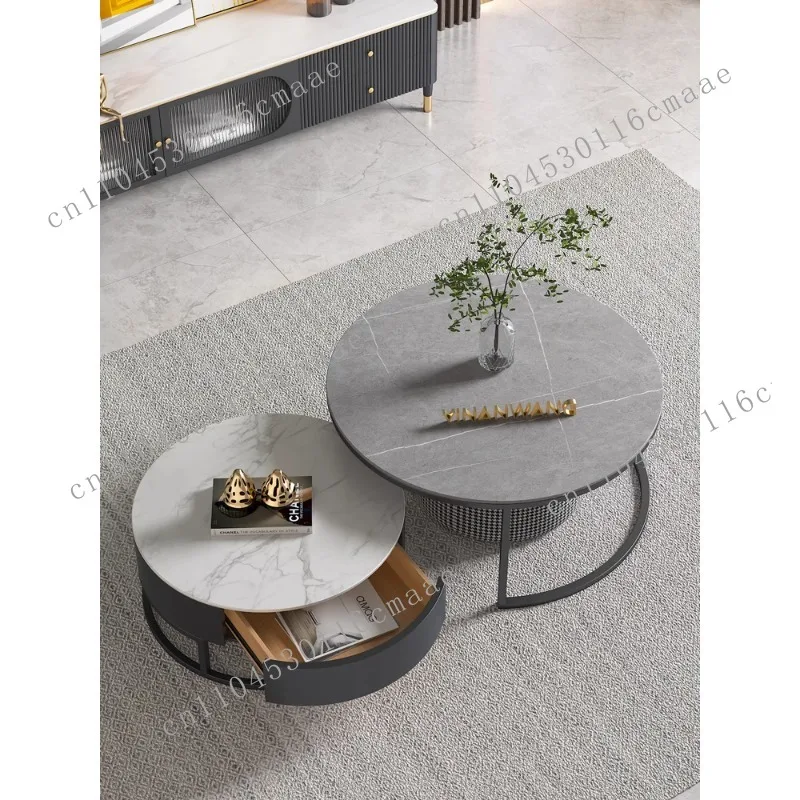 NEW Round Rock Plate Coffee Table Combination Small Apartment Minimalist Coffee Table Living Room