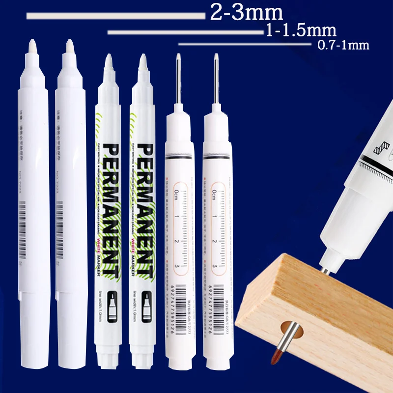 6/1PCS 0.7 1.0 3.0mm White Permanent Marker Pens Deep Hole Marker For Wood Rock Plastic Leather Glass Stone Metal Art