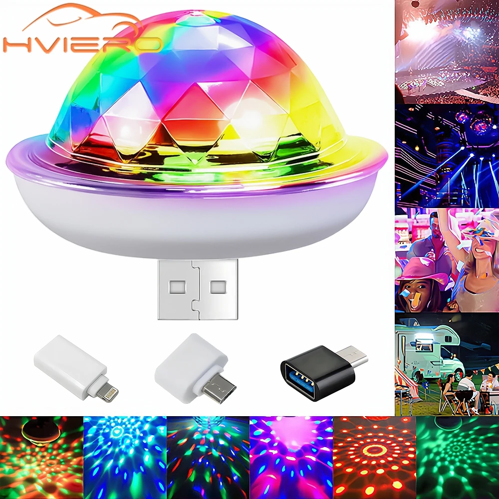 1pcs Car Led Ambient Light Decorative DJ RGB Mini Colorful Music Sound 5V USB IOS Holiday Party Karaoke Atmosphere Lamp Welcome