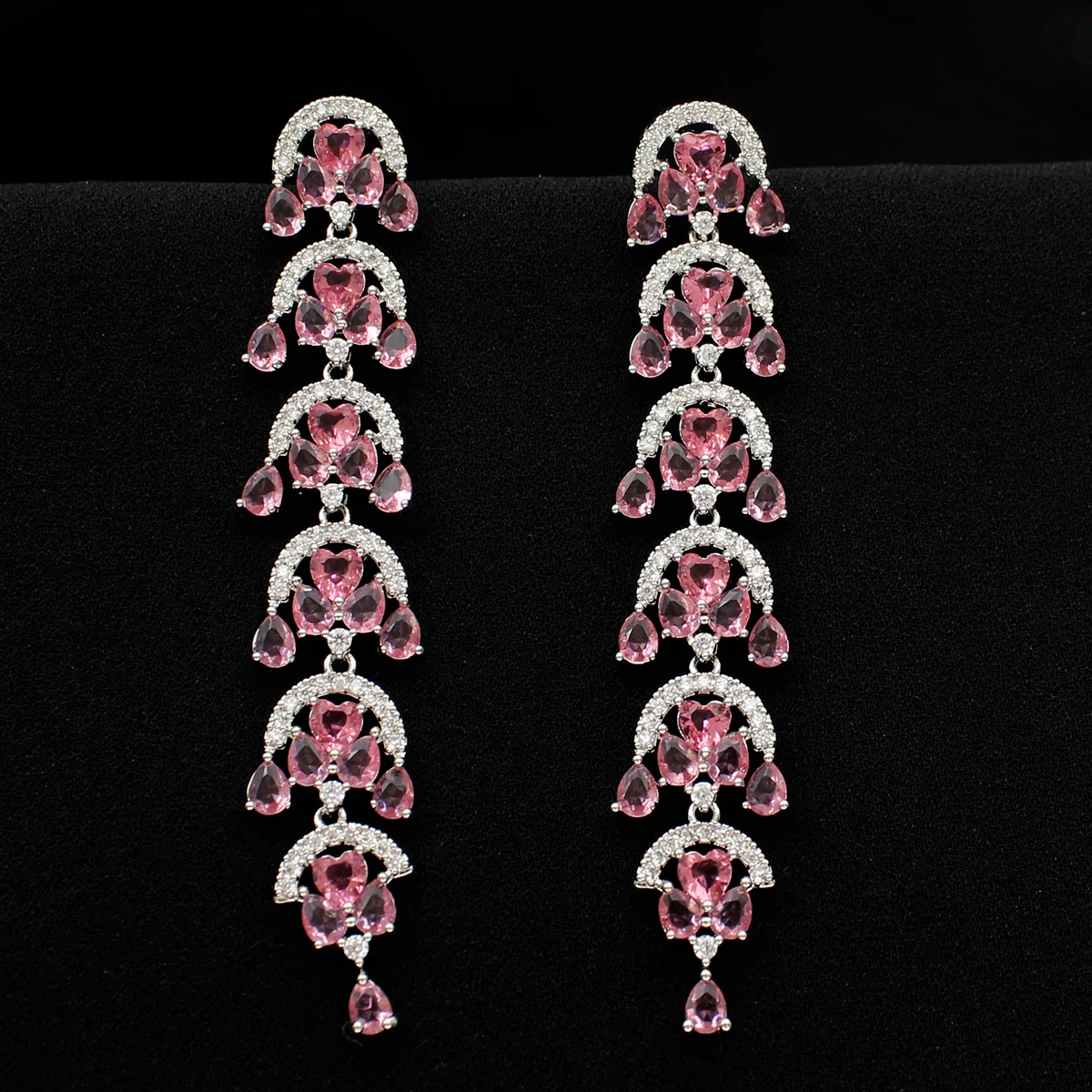 

cubic Zirconia Long dangle Earrings for women Statement Jewelry for Party Gift pink yellow white leaf flower drop earrings