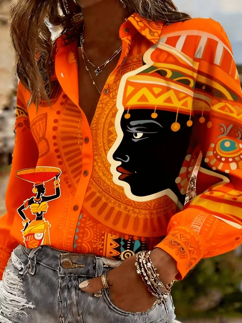 Women's Spring Summer Casual Loose Print Top African Ethnic Female Silhouette S… - Image 4