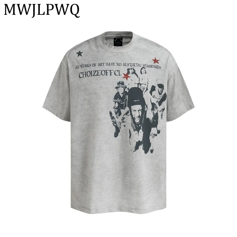 

MWJLPWQ Printed Short-Sleeve Male Cotton T-Shirt Distressed Men's Summer Tee Ins Hip-Hop Street Style Loose Fit Casual Top 14098