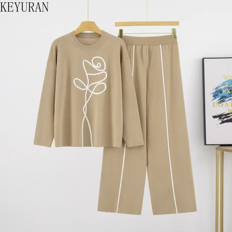 Koreaanse Elegante Bloemen Gebreide 2-delige Sets Vrouwen 2025 Herfst Winter Truien Trui en Hoge Taille Rok Sets Outfits