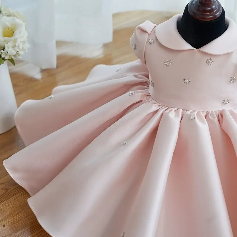 Baby Girls First Birthday Party Pink Dresses For Children Princess Ball Gown Infant Big Bow Dress Toddler Girl Baptism Vestidos