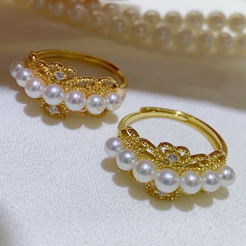 

SGARI Certificated 925 Silver Ring With 3-4mm Freshwater Pearl Ring Vintage Princess Crown Jewelry SR12