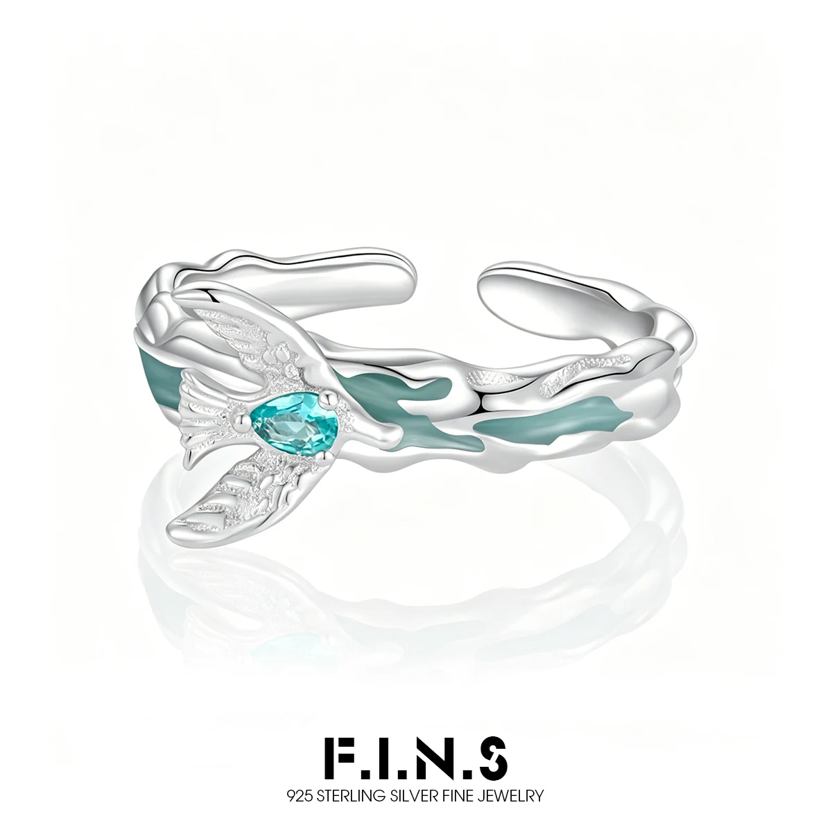 

F.I.N.S Original S925 Sterling Silver Ring For Women Minimalist Blue Bird Uneven Enamel Irregular Adjustable Finger Fine Jewelry