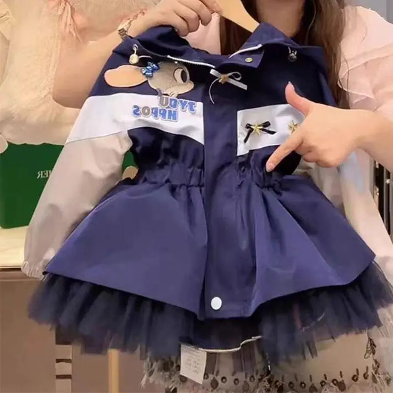 Casaco infantil de desenho animado coelho polícia, casaco vento exterior feminino, cintura versátil, manter aquecido, moda, novo, primavera, outono