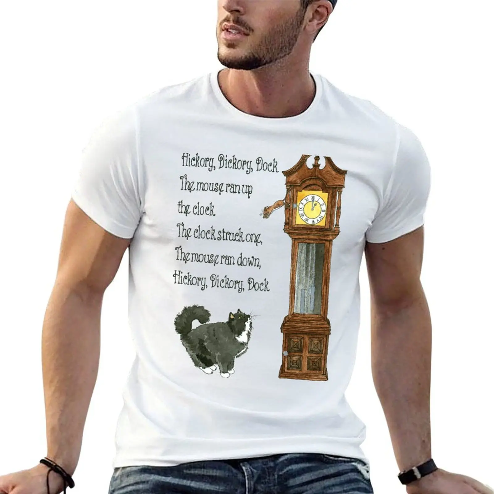 

Daily Doodle 12-Hickory Dickory Dock T-Shirt men t shirt cotton 100% t shirt men 100% cotton luxury brand T-Shirt