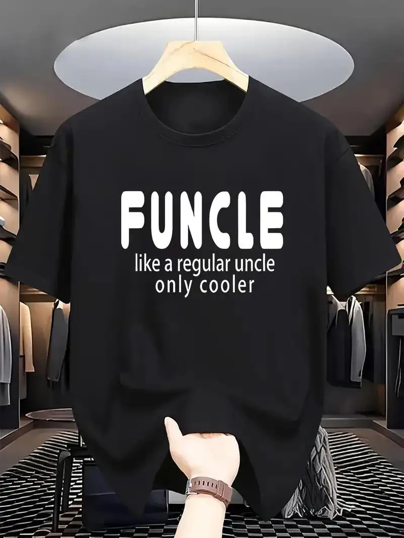 Men's Cooler Than Your Uncle Graphic Tee - Breathable Comfortable Cotton Casual Round Neck T-Shirt For Summer Outdoor Activities
