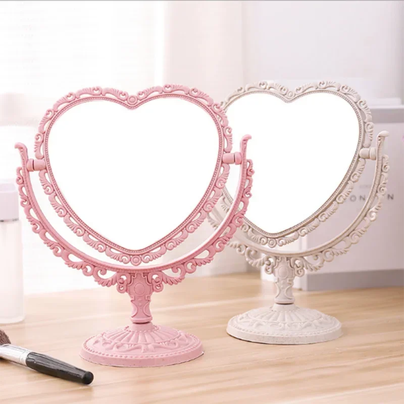 Desktop Makeup Mirror Heart Shape Makeup Vanity Portable Double-side Vanity Mirror Hand Mirror Cosmetic Compact Mirror for Women