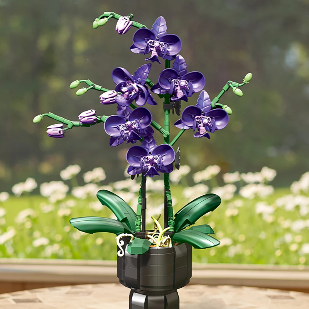 656ピース 花 バイオレットとチューリップの花束 組み立てブロック 花束と鉢植え 永遠の愛の花モデル ギフト