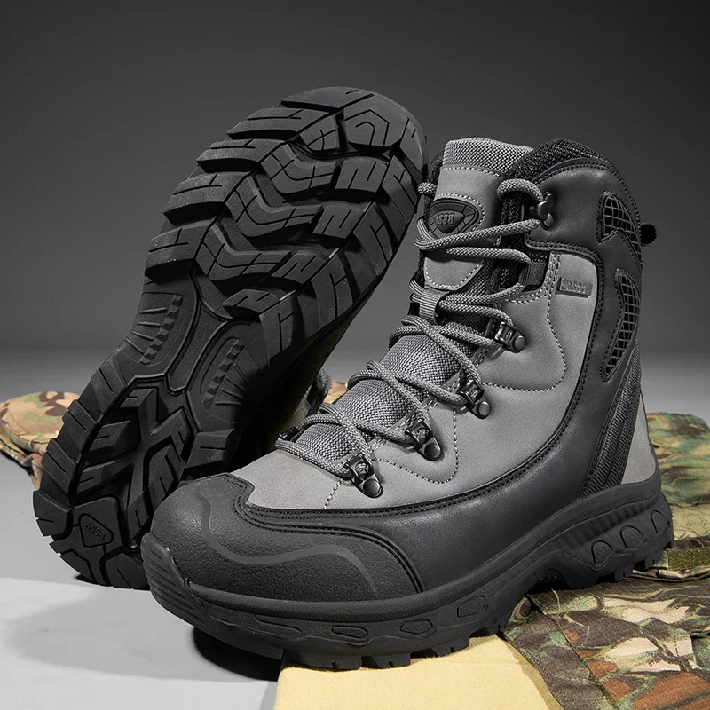 Men's Waterproof Leather Desert Tactical Boots Non-Slip Work Safty Shoes Breathable Non-Slip Hunting Hiking Work Boots