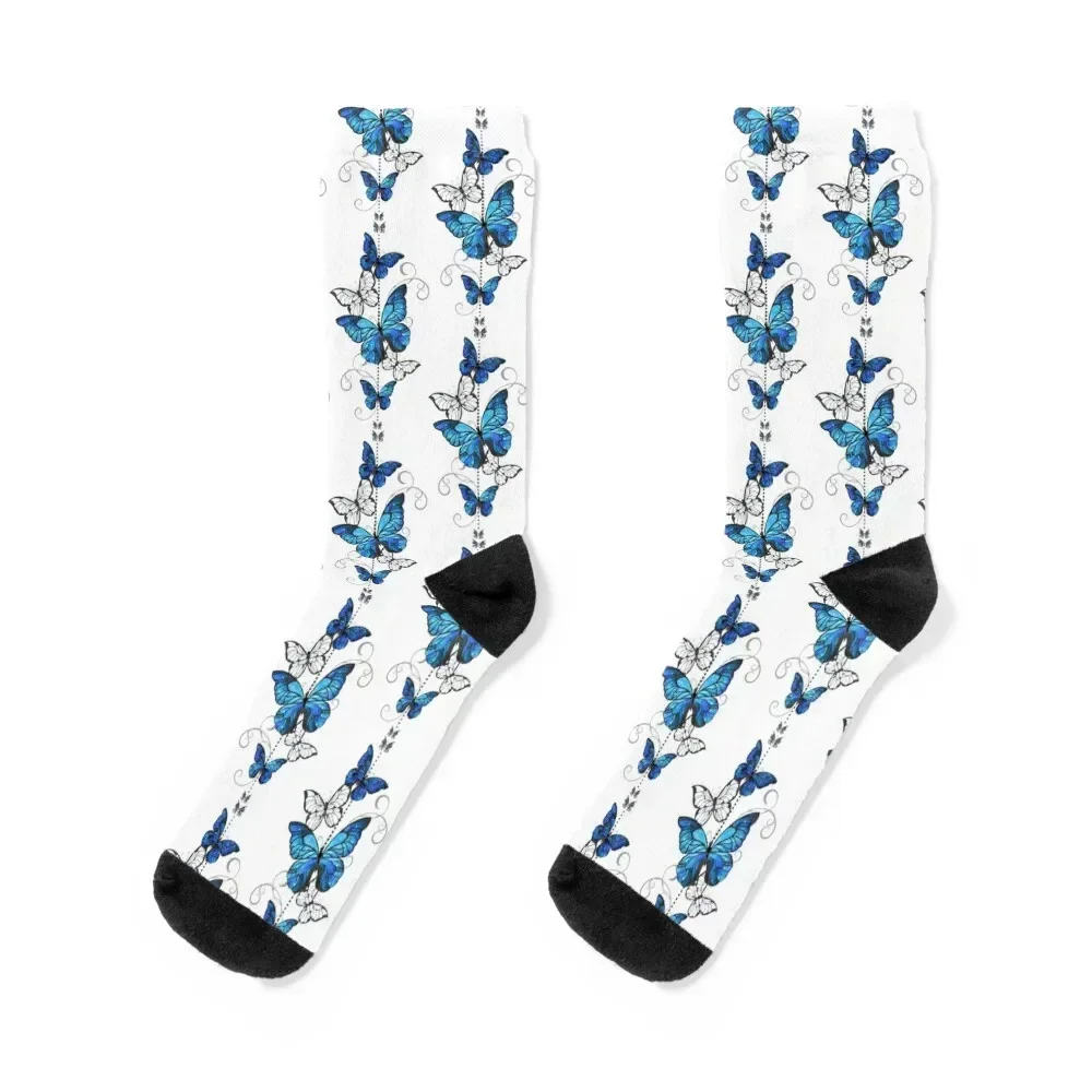 Blue Morpho and White Butterflies Socks New year's with print essential new in's Man Socks Women's