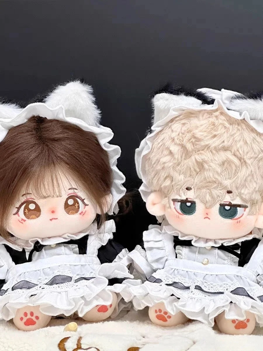 Cotton candy doll suitable for 10cm 20cm doll clothes maid cute cat ears maid men and women the same black and white 3 sets