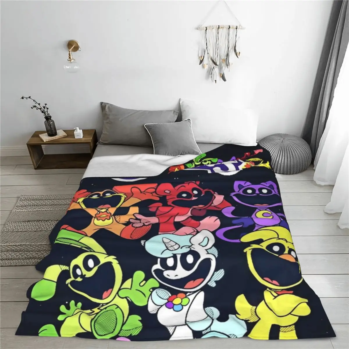 Smiling Catnap Friends Happy Knitted Blankets Coral Fleece Plush Cartoon Game Soft Throw Blankets for Bedding Couch Bedspread