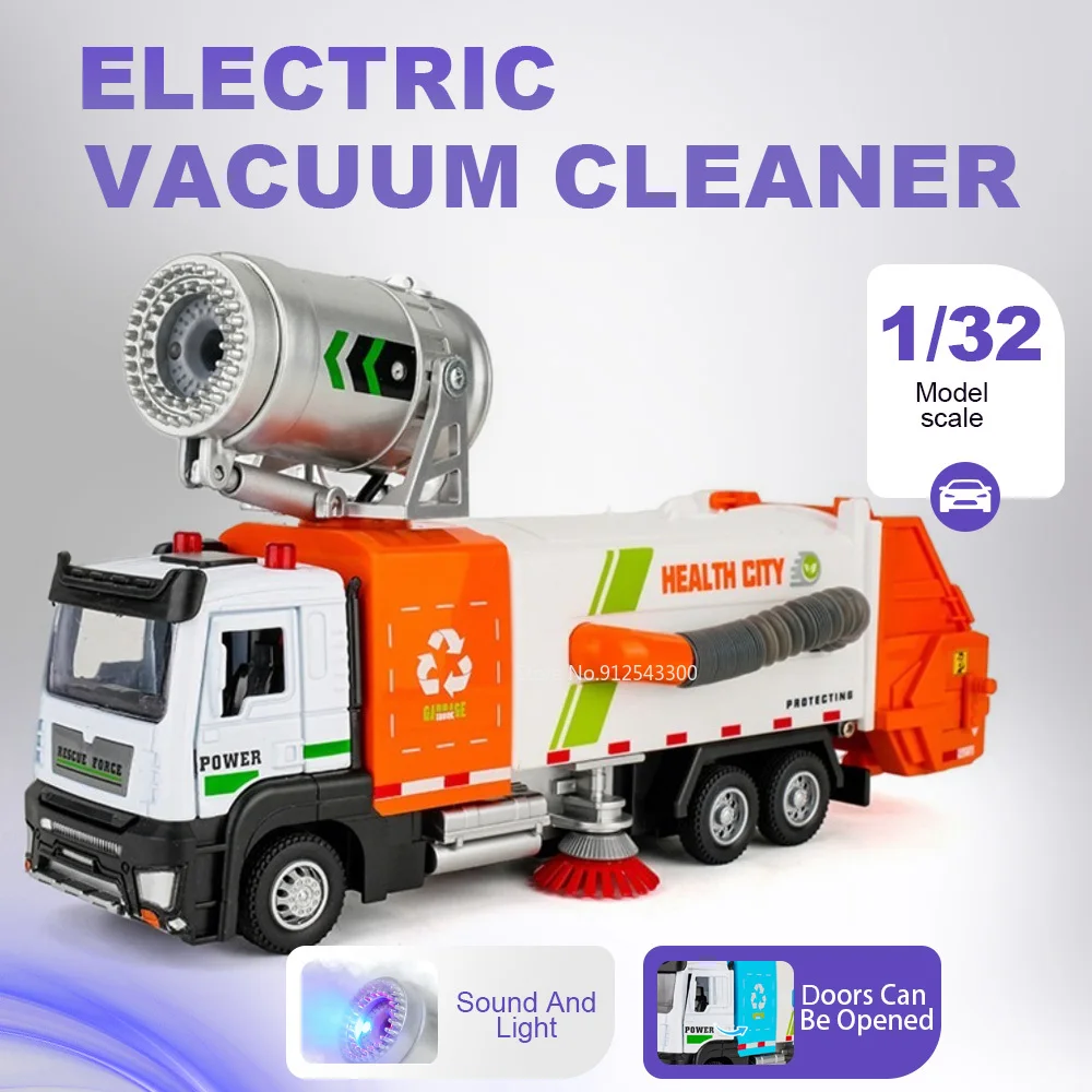 

Scale 1:32 Electric Vacuum Cleaner Dedusting Spray Car Model Toy Pull Back Sound Light Miniature Vehicle Models Home Decoration