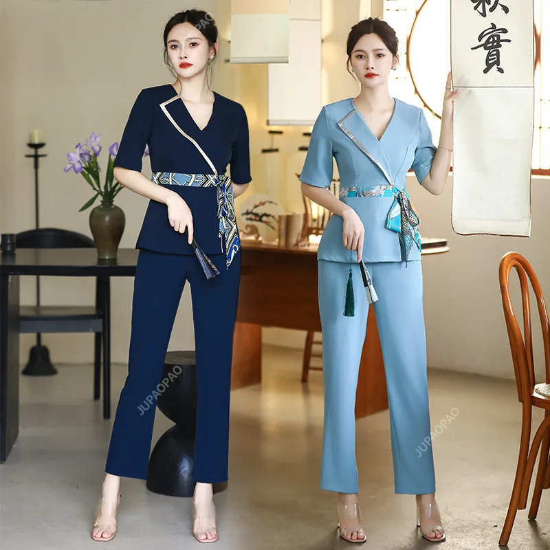 Spa Uniforms Women Workwear Beauty Clothing Beautician Scrubs Work Clothes Beauty Salon Tattoo Artist Uniform 2pcs Set Wholesale