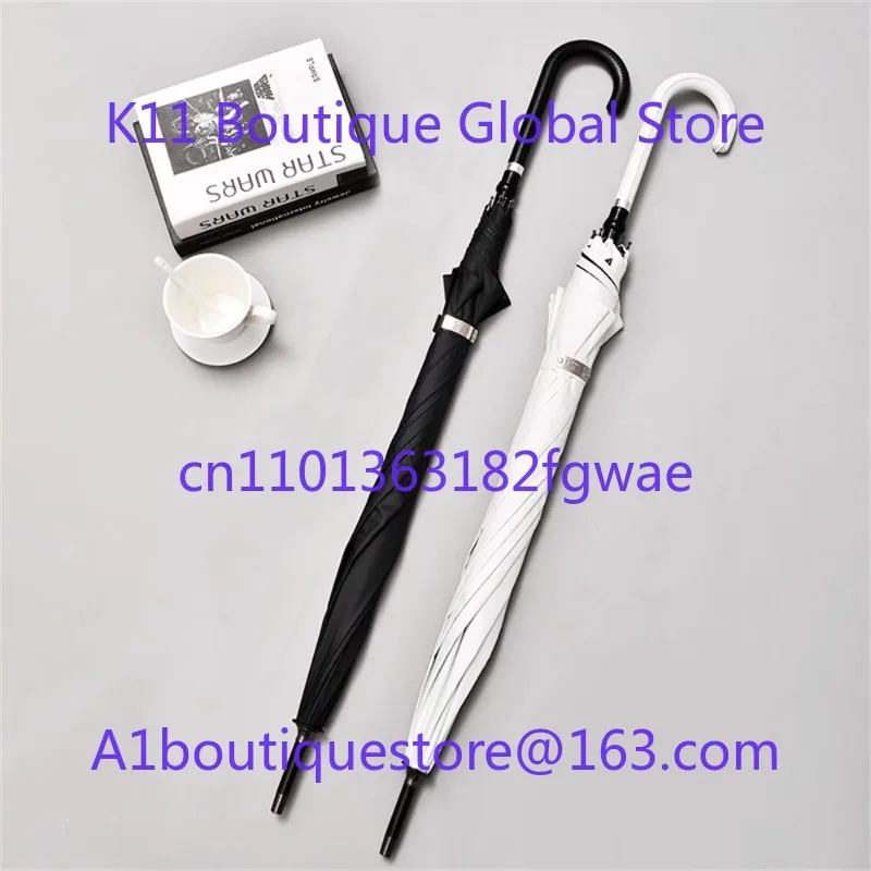 Simple Self-defense Umbrella Creative Long Handle Straight Pole Sunny Rain Black Plastic Sunshade Sunscreen Can Be Pulled Out
