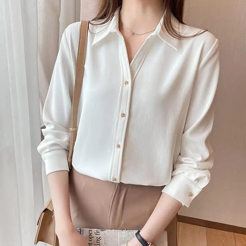 Early Autumn New White Chiffon Shirt with a Female Design Sense Niche and Western-style Fashion Long Sleeved and High-end Top