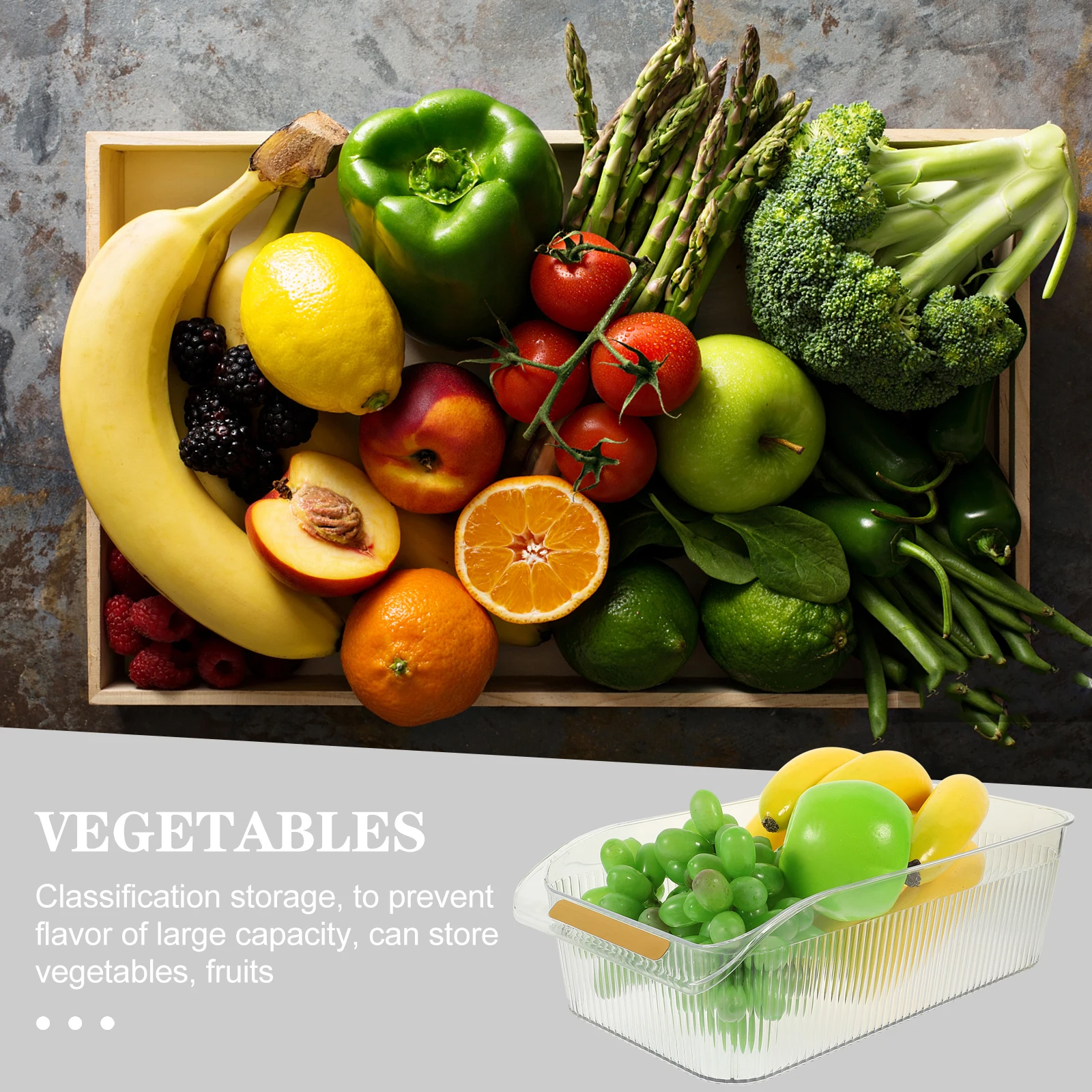 

Veggie Tray Crisper Fridge Organiser Fruit Container Drawer White Organizer for and Vegetable Storage