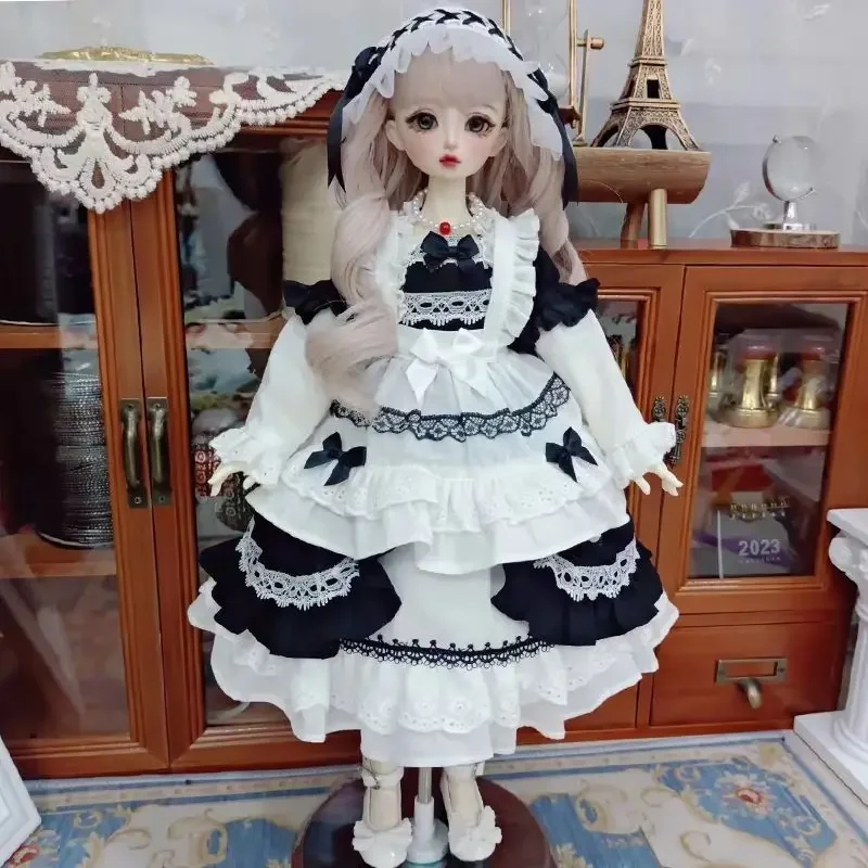 

New 1/3 1/4 1/6 Doll's Clothes Retro Maid Suit for 60/45/30cm Bjd Doll Skirt+apron+hair Accessories Doll Accessories, No Doll