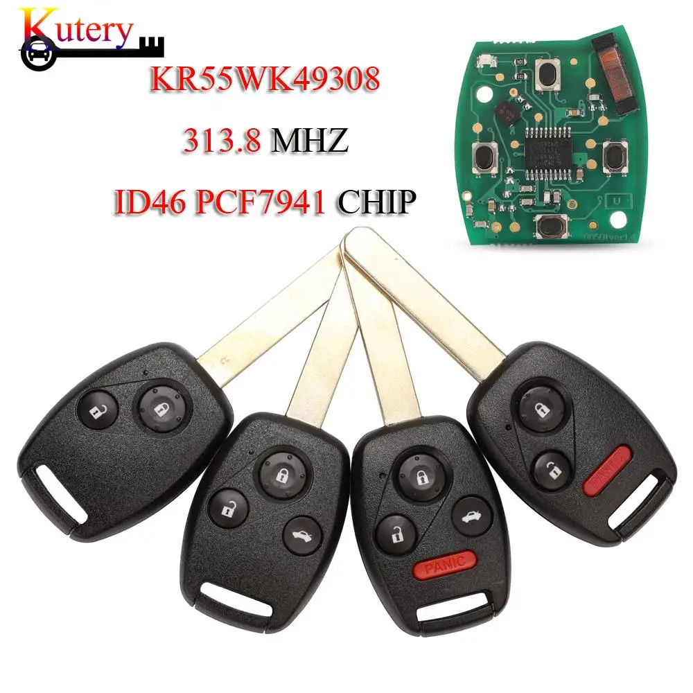 

jingyuqin KR55WK49308 Remote Smart Car Key For Honda Accord 2008-2014 Pilot 2009-2015 CRV Element ID46 PCF7941Chip 313.8Mhz