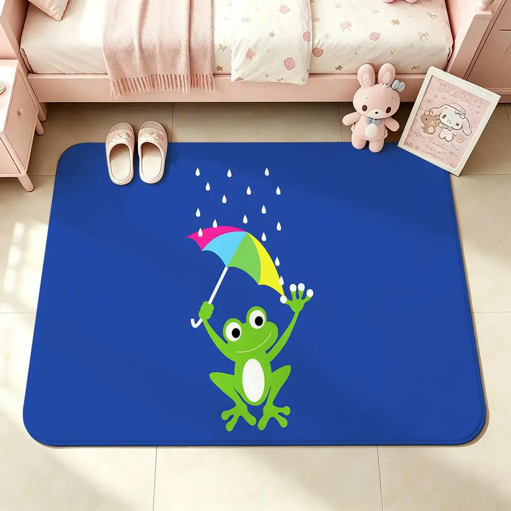 Little Umbrella-Holding Frog Floor Mat Bedroom Carpet, Bathroom Foot Mat, Doormat, Non-Slip Absorbent Multi-Use