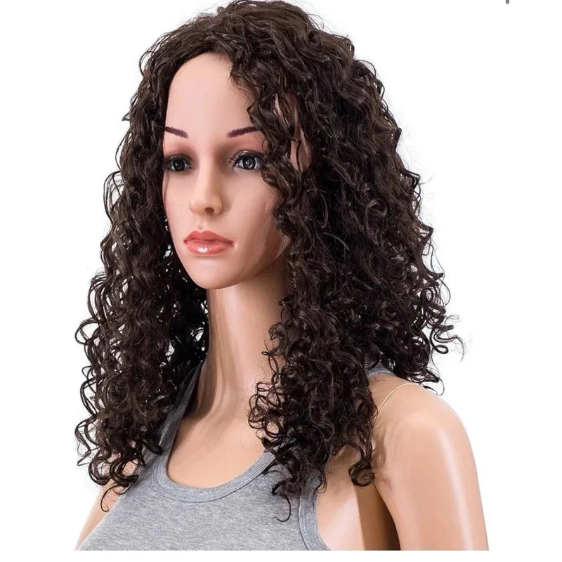 Hair New Fashion Elegant Women's Natural Dark Brown Curly Wigs 14 In