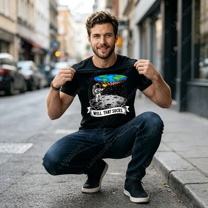 Earth Conspiracy Theory Ice Wall Firmament Flat Earth Space Graphic T-shirt 100% Cotton Short Sleeve Humor Style Casual Tshirt