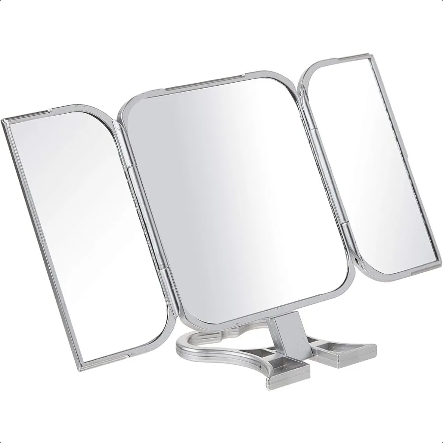 

Danielle Creations 3Way Foldable Travel Makeup Mirror with Built in Stand and Handle Silver