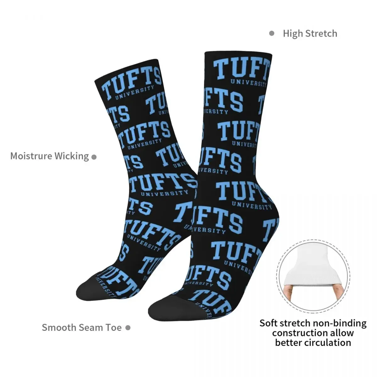 Tufts - College Font Curved Socks Harajuku Sweat Absorbing Stockings All Season Long Socks Accessories for Man's Woman's Gifts