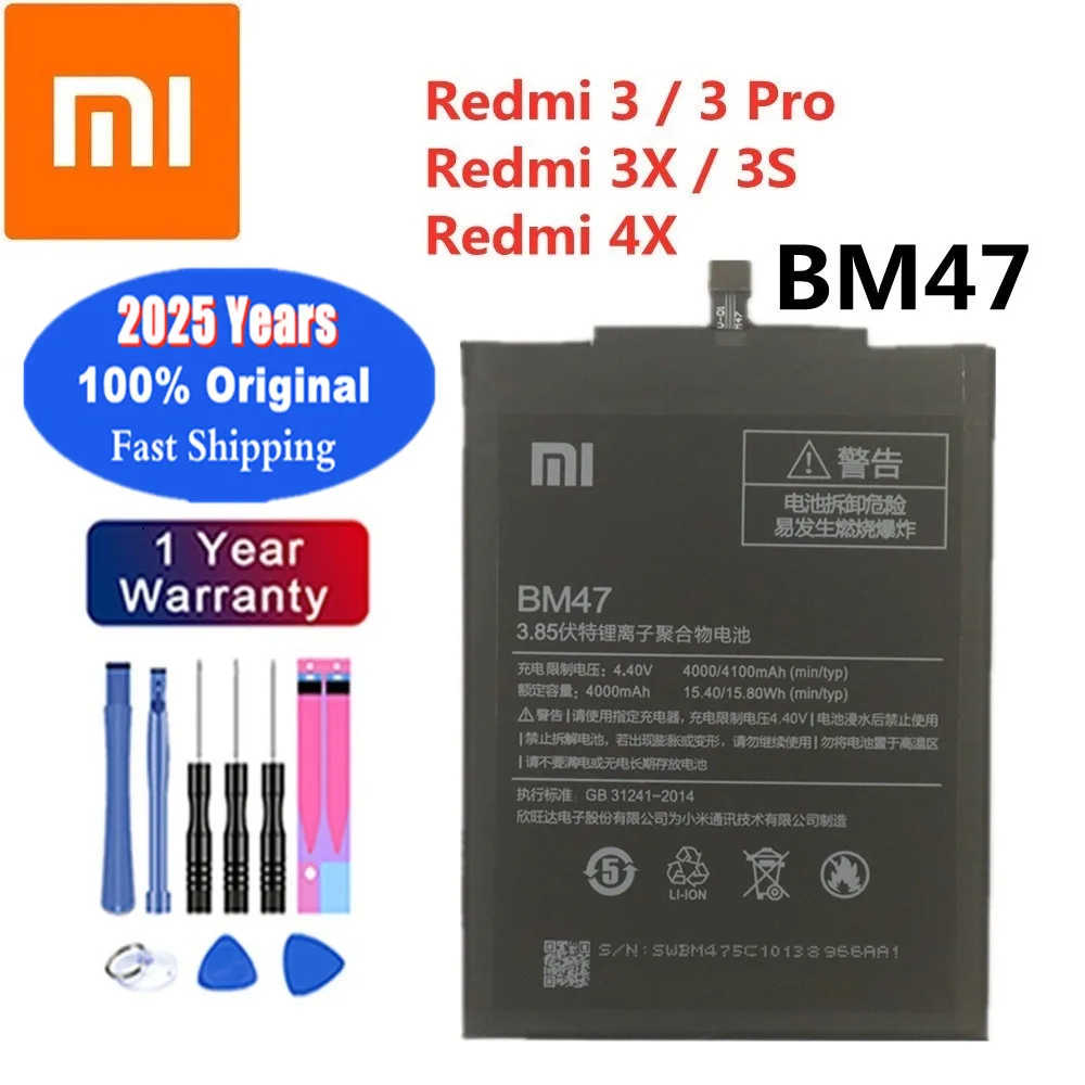 2025 Years BM47 Hongmi Original Battery For Xiaomi Redmi 3pro 3 Pro 3S 3X 4X 4100mAh High Quality Phone Bateria Batteries