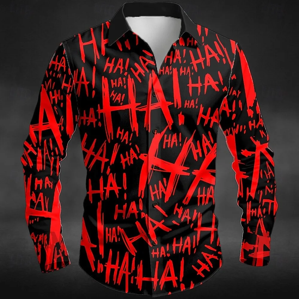 

Men's Long Sleeve Shirt Button Shirt Letter Print Deep Gothic Style Holiday Spring Autumn 3D Flap-Collar Shirt
