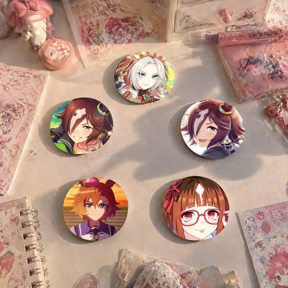 A-U-Uma M-Musume Pretty Derby Snap-in Pins Cartoon Character Round Creative Brooches For Backpack Accessories Jewelry Gifts