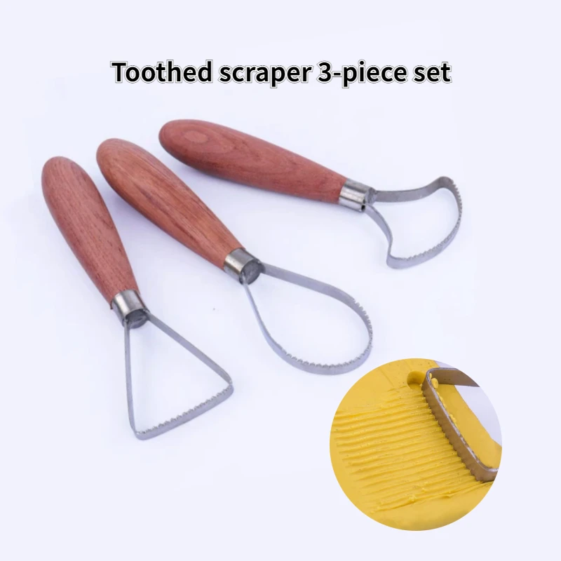 เครื่องขูดเครื่องปั้นดินเผาฟันขนาดใหญ่3ชิ้นแบบทำมือรุ่นเครื่องปั้นดินเผา/เซรามิกชุดน้ำชาเครื่องประติมากรรมพื้นผิวเครื่องมือแท่งเหล็ก