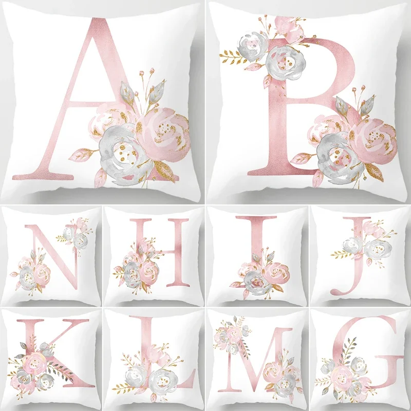 Short plush material pillowcase Pink Letter Cushion Pillowcase Decorative Sofa  Polyester