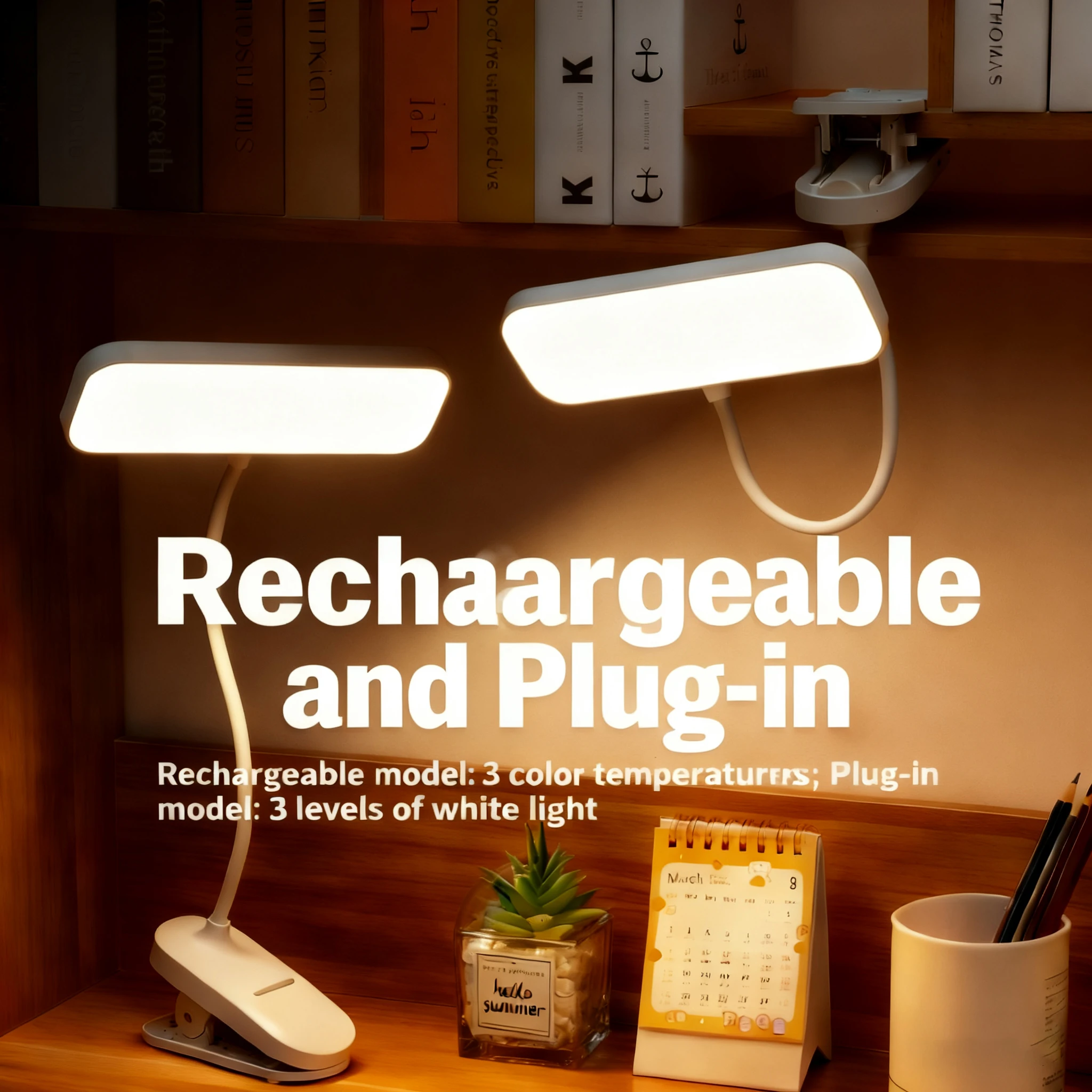 Lâmpada de Mesa LED Clip-On com Proteção para os Olhos, 360 °   Lâmpada de Mesa LED Flexível, Recarregável via USB e Regulável para Quarto, Estudo e Leitura