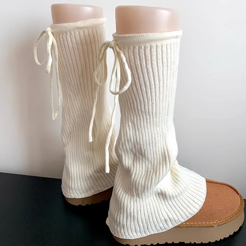 

Japanese Autumn Winter Warm Leg Warmers for Women Harajuku Sweet Bow Strap Cute Lolita Leg Covers Long Sock JK Retro Pile Socks