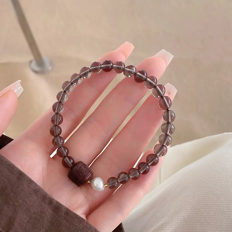 New Chinese Ethnic Style Gentle Temperament Natural Rosewood Women's Optimized Citrine Simple Design Bracelet