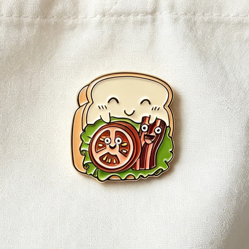 Kawaii Smile Sandwich Food Enamel Brooch Funny Breakfast Toast Lapel Pin Metal Badge For Food Lovers