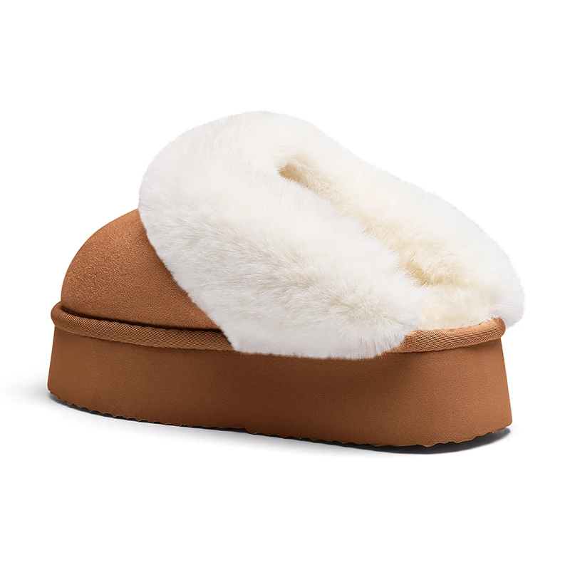 Smile PoP Winter Fluffy Women Slippers Warm Fuzzy House Slippers Soft Suede Antiskid Platform Cotton Slippers With Memory Foam