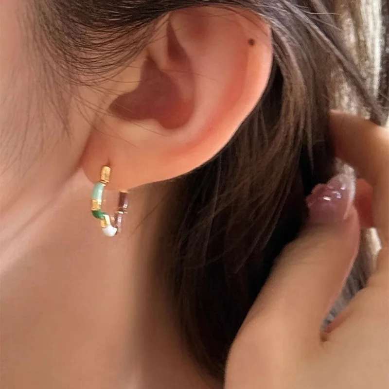 Foxanry متعدد الألوان قطرة الصقيل هوب أقراط للنساء الفتيات خمر بسيطة العصرية الحلو لطيف أنيقة هدايا مجوهرات الذكرى السنوية