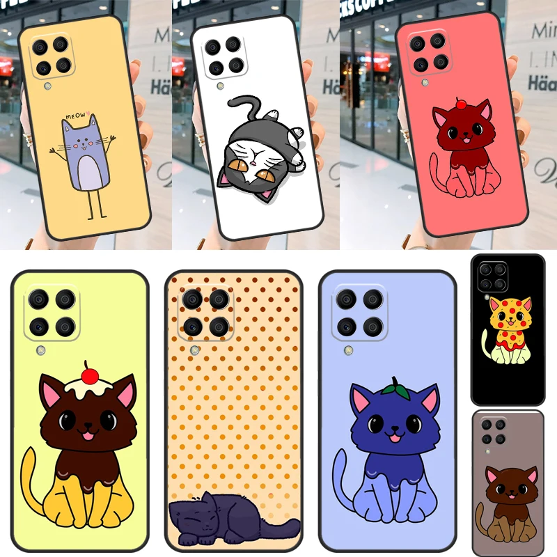 Cute Kawaii Blueberry Cat Case For Samsung Galaxy M12 M13 M14 M54 M22 M32 M52 M23 M33 M53 M20 M11 M21 M51 M31 Coque