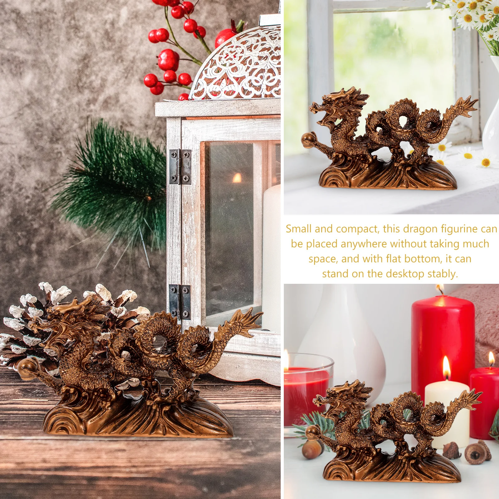 

Resin Dragon Sculpture Decorative Statuette for Cabinet Bedroom Study Interior Chinese Mythical Beast Art Piece Compact