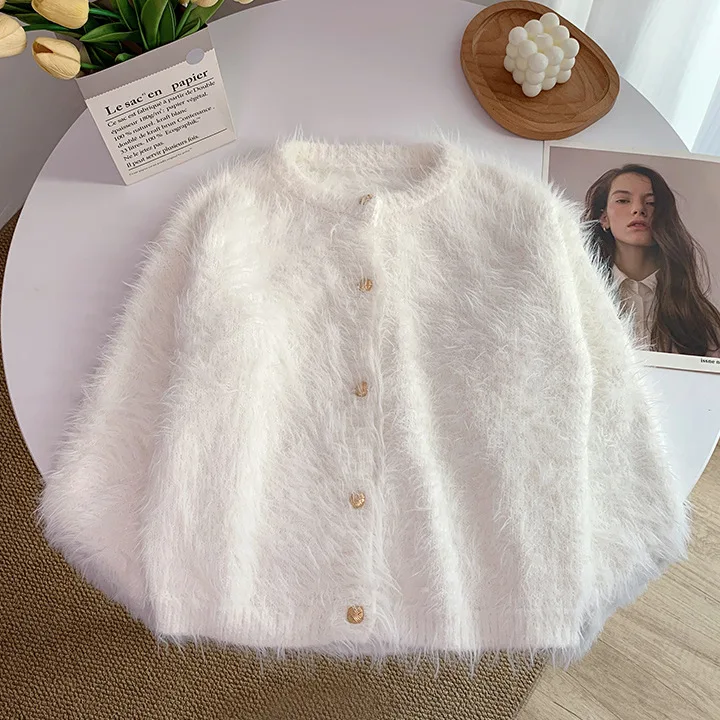 

Imitation mink cardigan sweater women's autumn and winter new high-end plush top thickened loose lazy wind knitted jacket
