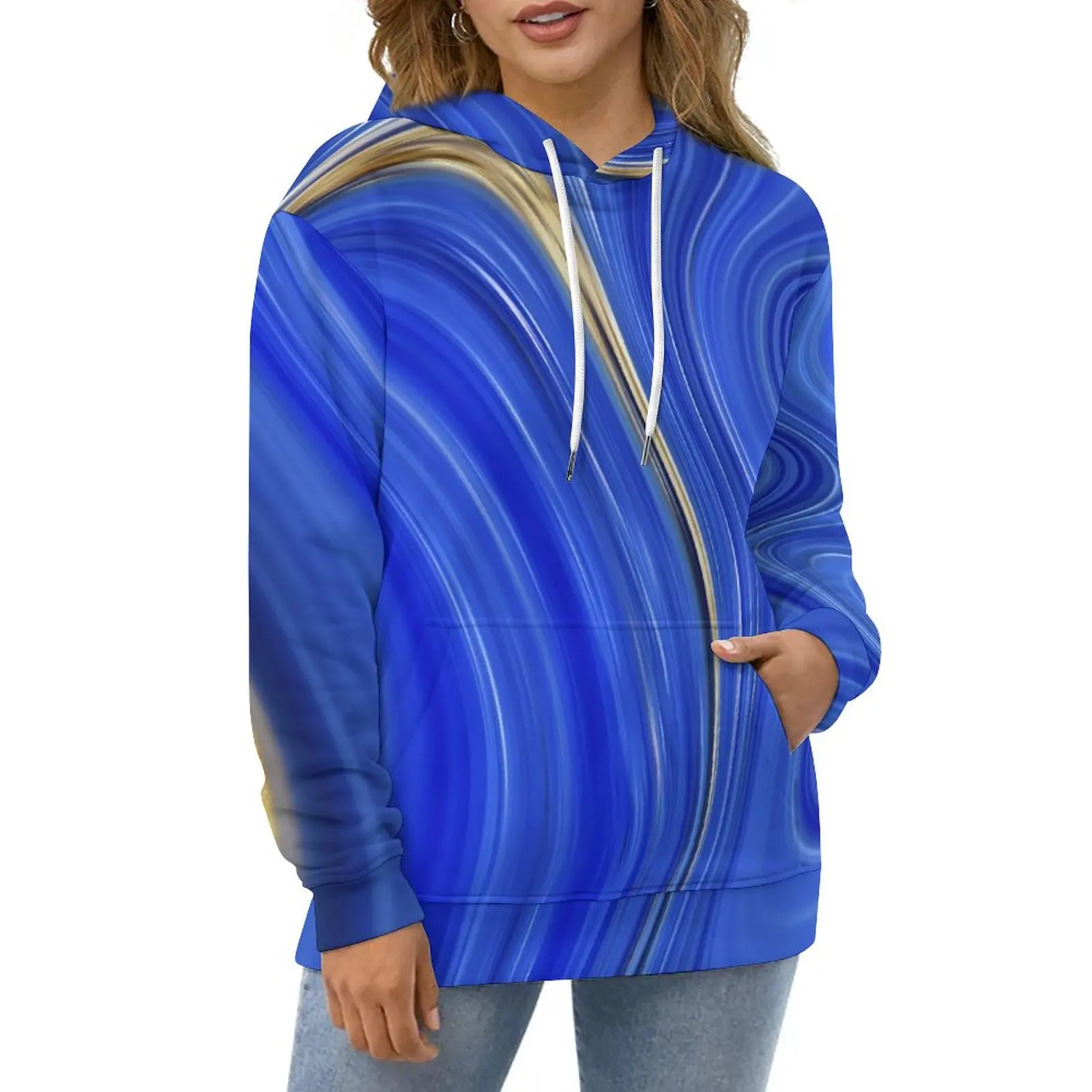 Blue Marble Hoodies Abstract Liquid Korean Fashion Casual Pullover Hoodie Long Sleeve Pretty Graphic Sweatshirts Birthday Gift