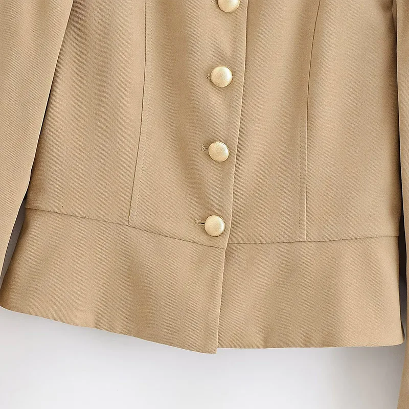 Stehkragen-Knopfjacke für Damen, Elegante Langarm-Einreiher-Jacke für den Frühling, Modische Damen-Oberbekleidung – Detail 6
