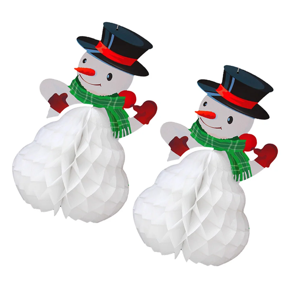 

2pcs Snowman Hanging Decoration Honeycomb Christmas Pendant For Tree Party Room Office Paper Decor Festive Photo Props Xmas