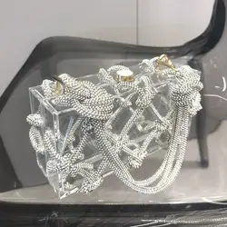 Borsa da sera con strass fatti a mano borse fatte a mano in cristallo d'argento per borse e borsette da donna borsa per banchetti di design di lusso